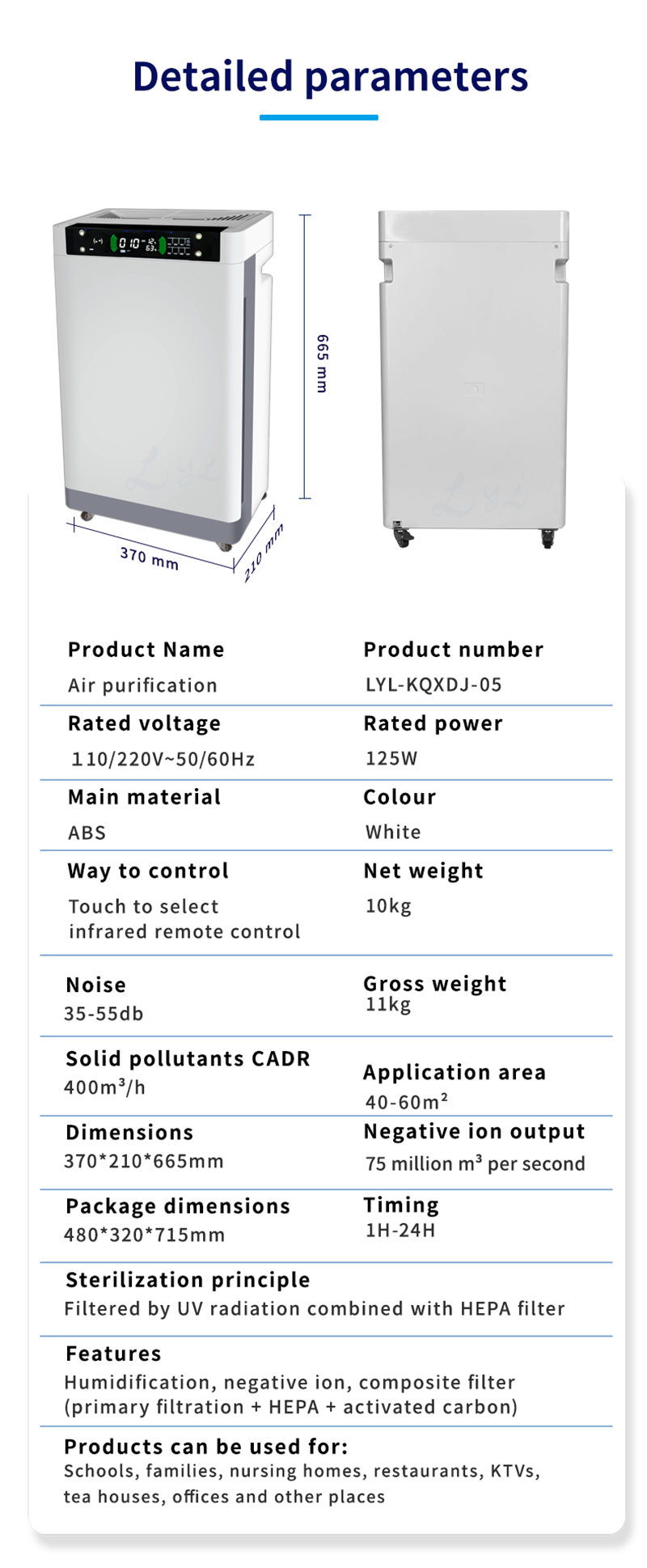 Touch Screen Home Ozone HEPA UV Air Purifier (14)